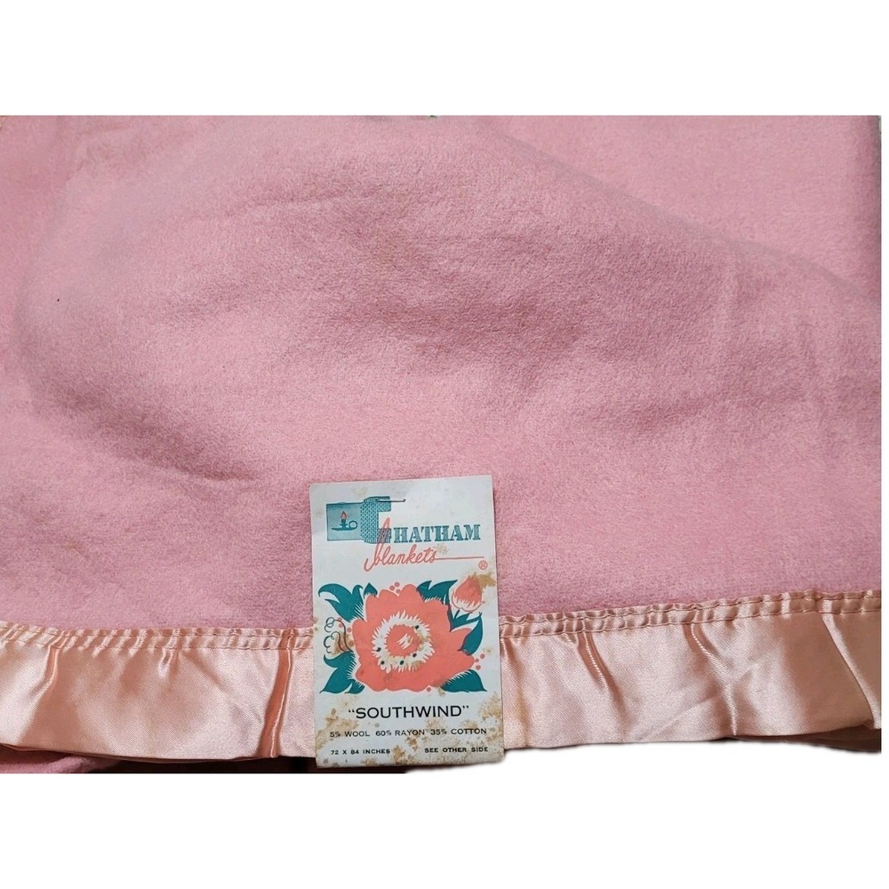Vintage Chatham Blanket With Satin Edge Rose Pink Full Twin 72x84